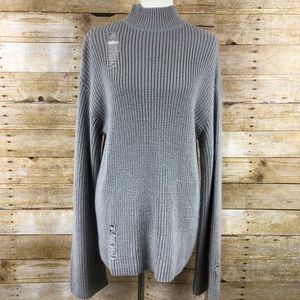 Tobi Gray Ribbed Distressed Tunic Sweater Sz L